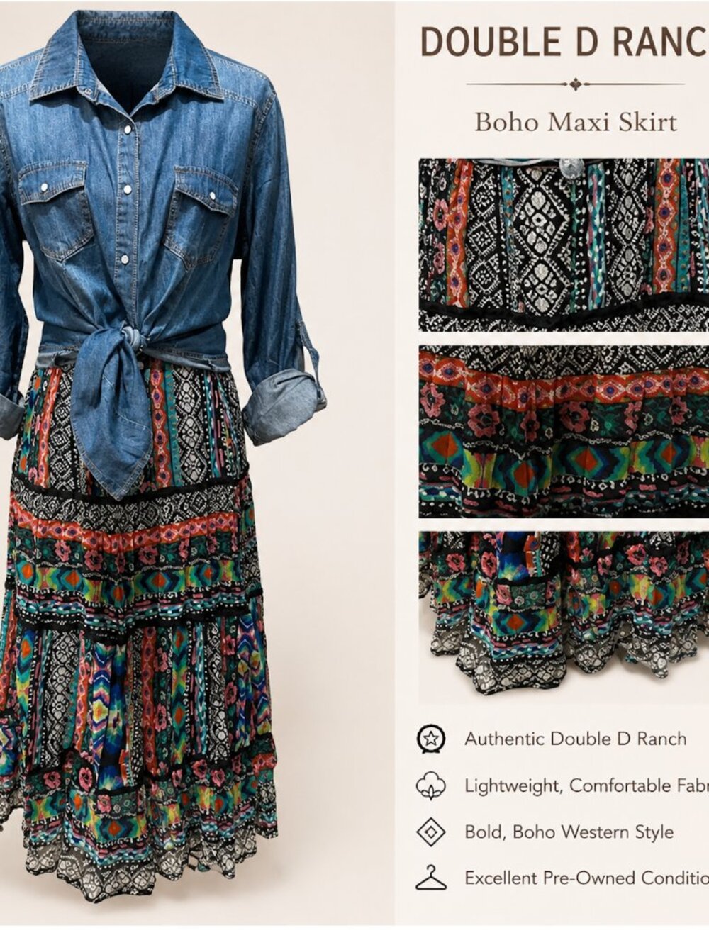 Double D Ranch Women's Sleek & Chic With Colorful SOUTHWESTERN VIBES! SZ M
